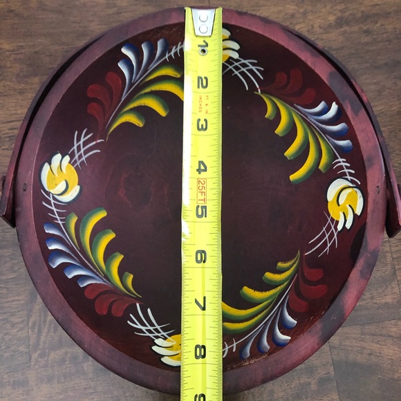 Woodcraftery Hand Painted Wood Bowl with Handle - Picture 6 of 8
